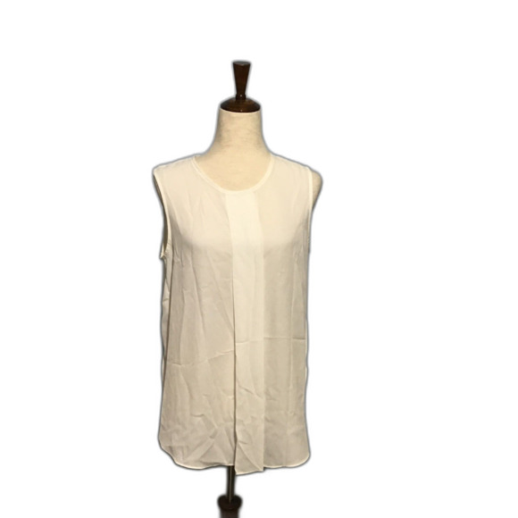 Vince Camuto Cream Sleeveless Keyhole Pleated Top MED - Picture 1 of 7